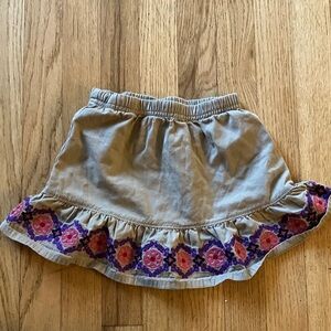 Hanna Andersson Tan / green Skirt with Purple embroidered Floral Trim